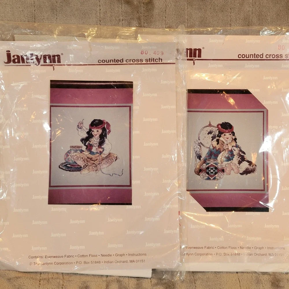 Janlynn 2 Counted‎ Cross Stitch Kits Native American Girl Fabric Floss Chart New